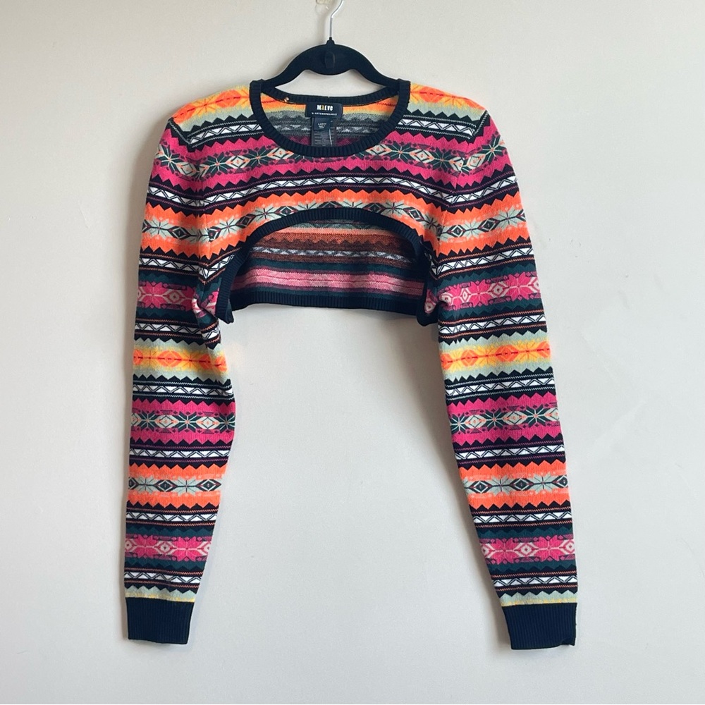 NWT Anthropologie Maeve Abstract Colorful Shrug Sweater FairIsle Sz L